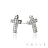 PAIR OF GEM HIP HOP MICROPAVED CROSS STUD STAINLESS STEEL PIN EARRING